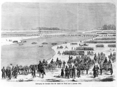 War of Duchies, the Prussian Army Crossing the Shlei at Arnis, Illustration from 